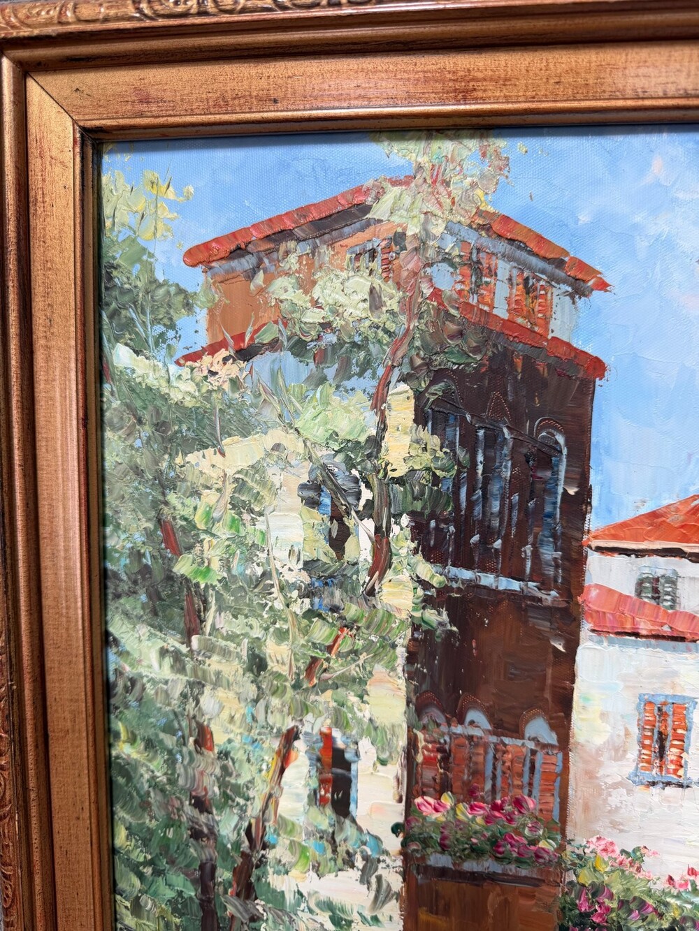 Venice Canal Oil Painting – Signed A. Passioni, Gondolier Scene in Ornate Gold F